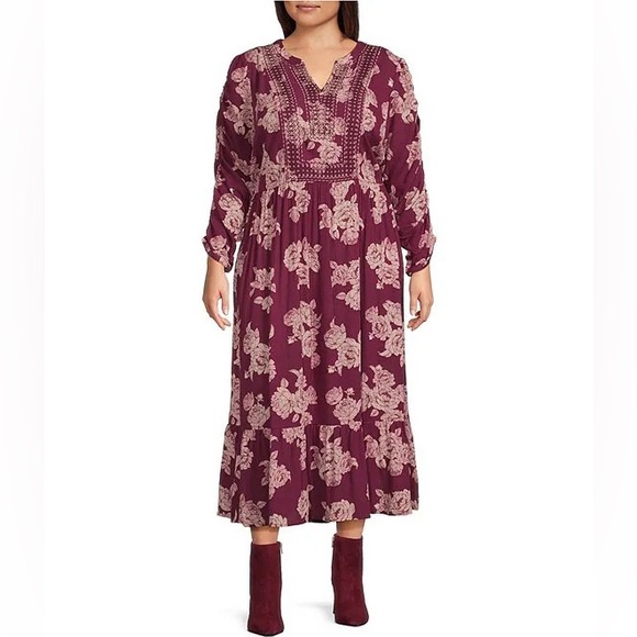 Nurture by Westbound Woman’s Purple Floral V-Neck Shift Tiered Midi Dress 1X - Picture 10 of 10